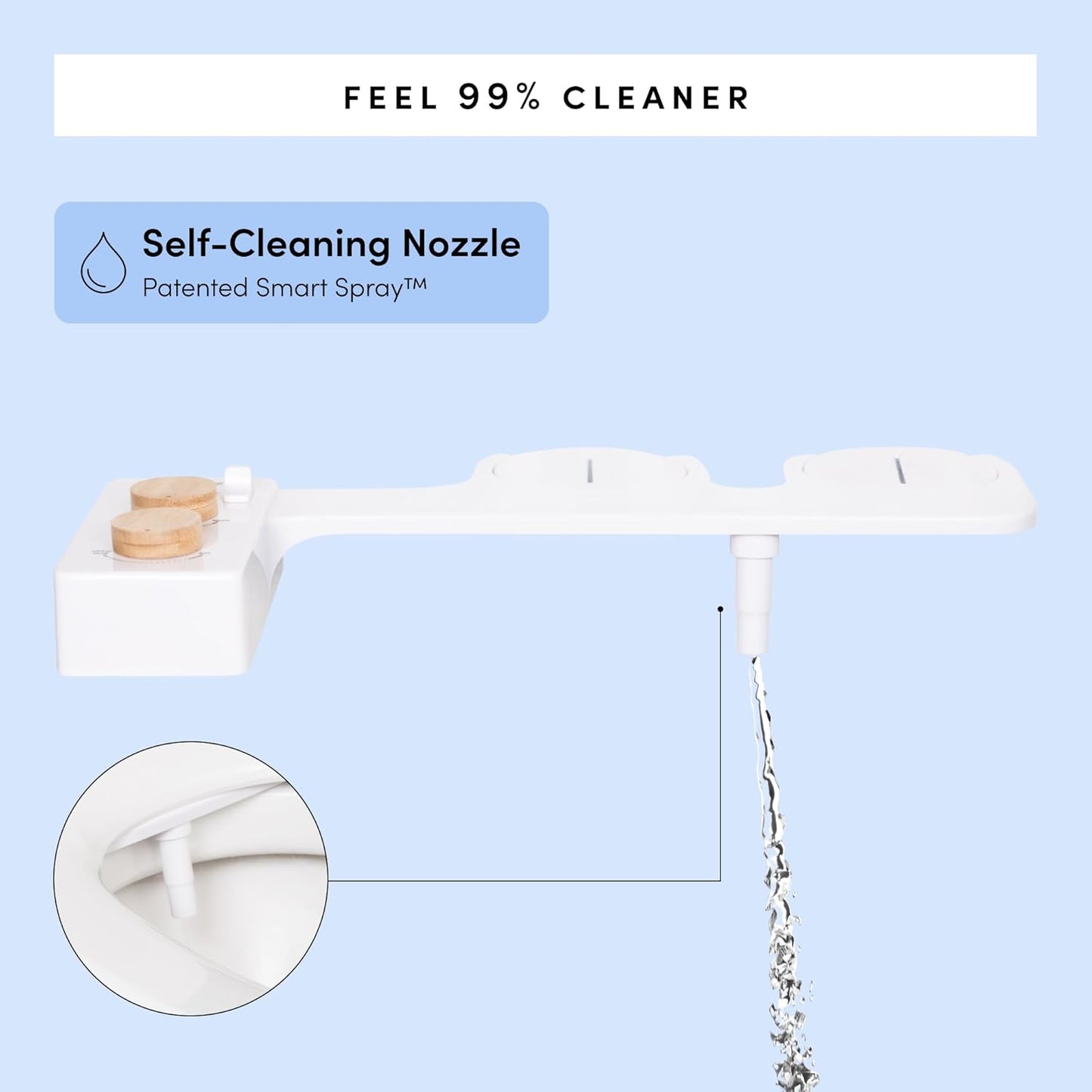 TUSHY Spa Warm Water Bidet Attachment for Toilet. Universal Fit, Easy Install (Requires Sink Access for Optional Temperature Control) Self Cleaning, Adjustable Pressure, Angle Control, Blue/Bamboo