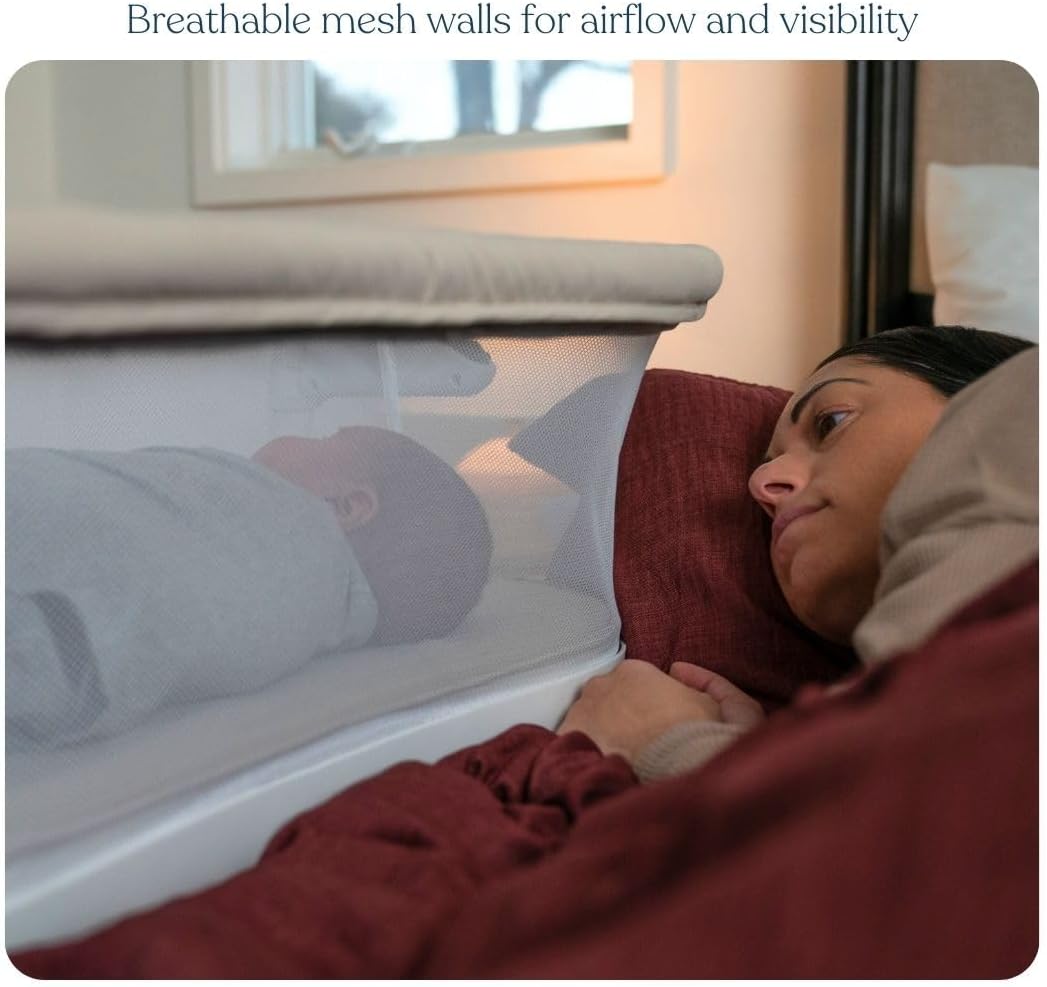 HALO® BassiNest® Lite – Breathable Baby Bassinet Slides Over Bed with Mesh Walls for Airflow & Visibility, Lowering Wall for Easy Access, Portable & Lightweight, Fits Most Beds