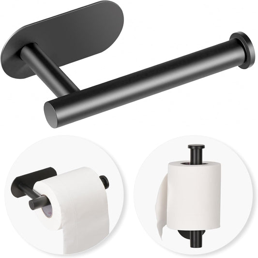 Toilet Paper Holder,Adhesive,Matt Black,Wall Mount,Toilet Paper Roll Holder,no Drilling,Bathroom/Rv/Washroom, SUS 304 Stainless Steel, Rustproof (Black, 1 Piece)