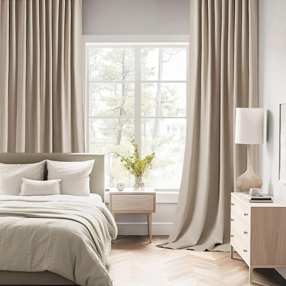 MIULEE Taupe Back Tab Blackout Curtains 108 Inch Long 2 Panels Set for Bedroom, Rod Pocket/Pinch Pleat Extra Long Thermal Insulated Living Room Darkening Pleated Light Blocking Drapes