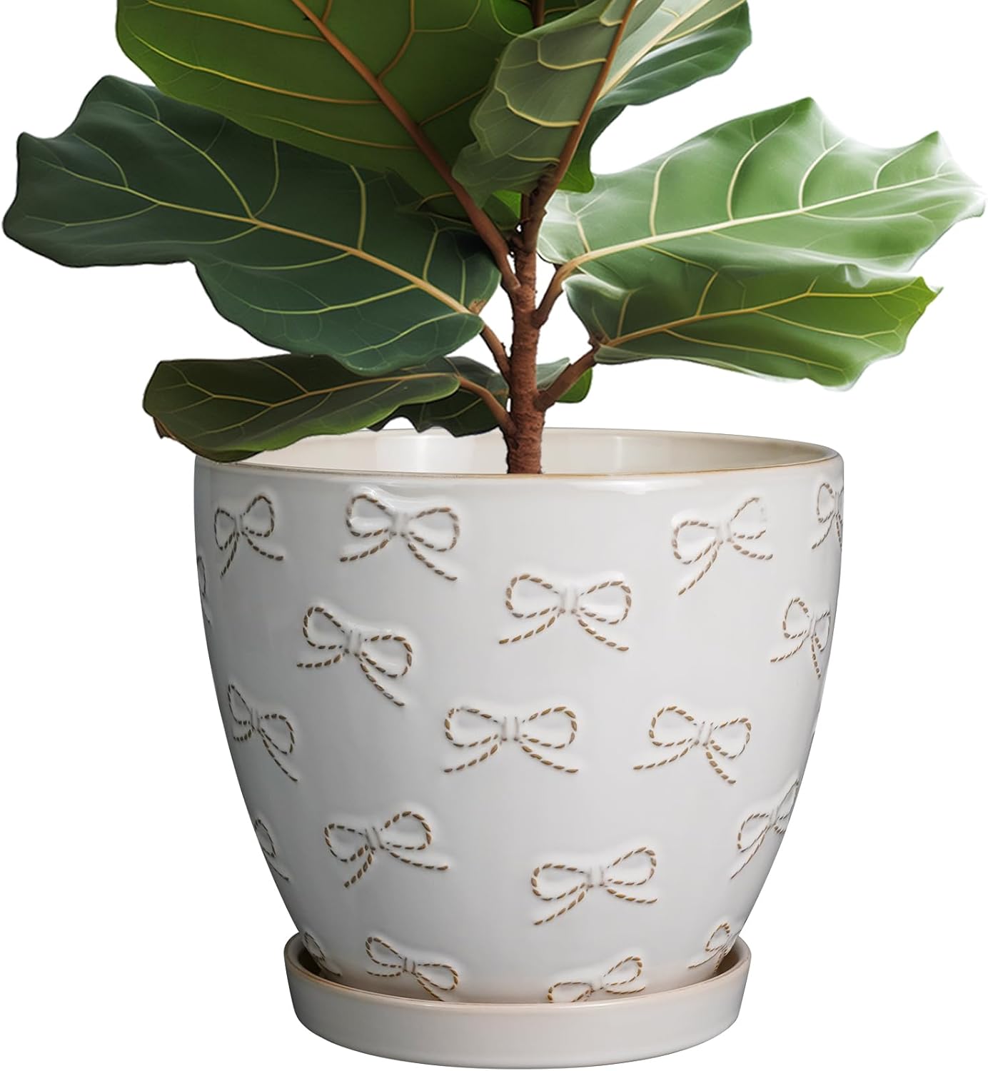 Pots for Plants 10 Inch - Ceramic Planter Large Plant Pot for Indoor Plants Outdoor Round Flower Pot with Drainage Hole and Saucer Home Garden Decor White