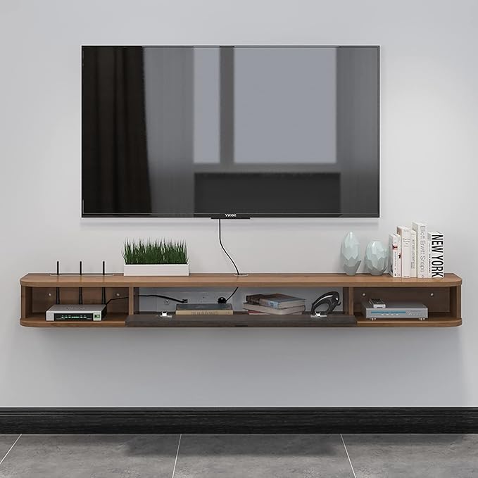 Pmnianhua Floating TV Shelf, 94'' Wall Mounted TV Stand Floating TV Console Media Entertainment Under TV Shelf for Bedroom Living Room (Walnut)