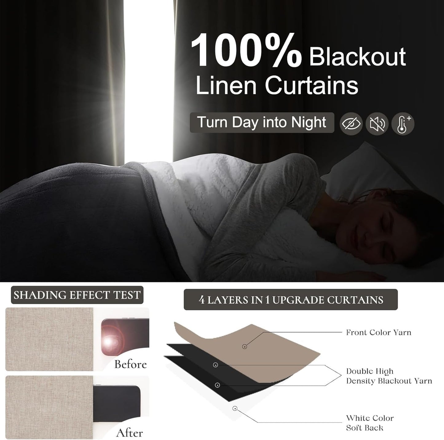 Pinch Pleated Flax Linen Blackout Extra Wide Curtain Panels for Living Room/Sliding Glass Door, Thick Burlap Memory Trained Window Drapes Insulated with Back Tab Dining Room (70"Wx96"Lx2 Panels)