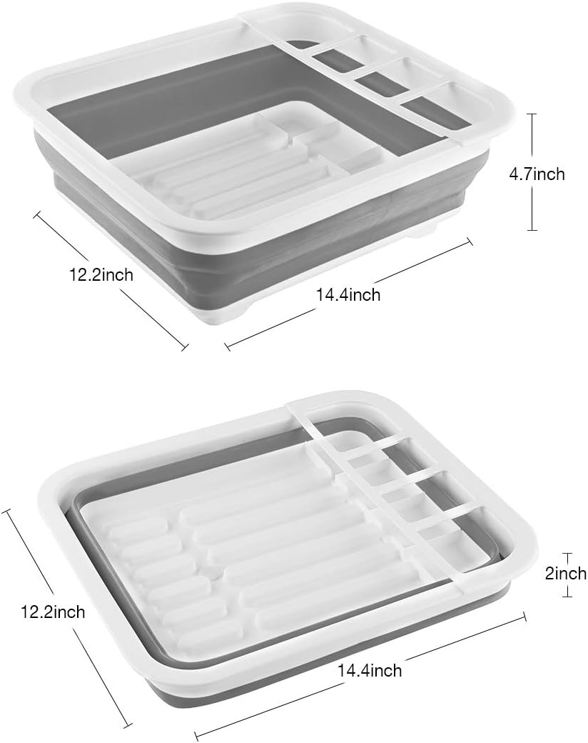 THANSTAR Collapsible Dish Drying Rack Portable Dinnerware Drainer Organizer for Kitchen RV Campers Travel Trailer Space Saving Kitchen Storage Tray