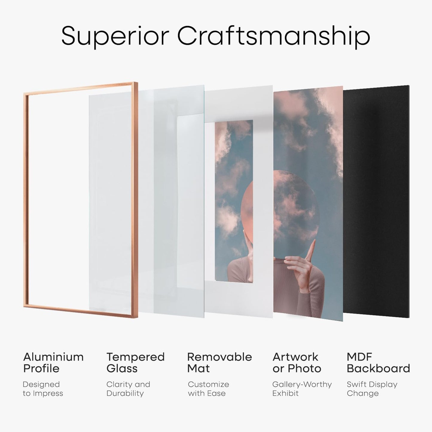 Homeforia Picture Frames 16x20 Rose Gold, High End Metal 16x20 Poster Frame with Mat 11x14 inch Photo, 16 x 20 Rose Gold Frame Matted to 11 by 14 Print, 20x16 Frame, Tempered Glass, Wall Kit, Set of 1