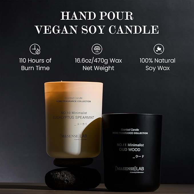 M&SENSE Natural Soy Candle| Vanilla Sandalwood | 16.6 oz, 95H Burn | Minimalist Scented Candle for Relaxation, Gifting, Home Décor | for Bedroom, Office, Party Large