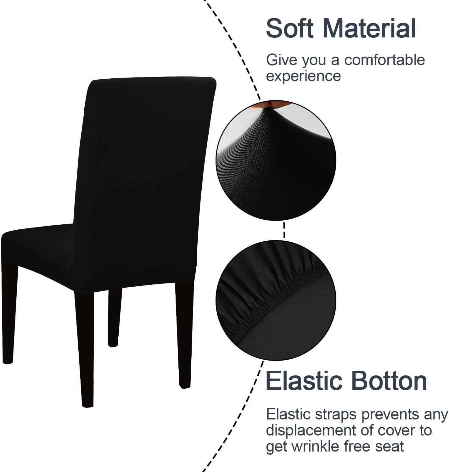 JQinHome Dining Room Chair Covers Set of 8, High Stretch Chair Slipcover Removable Washable Chair Seat Protector Cover for Home Party Hotel Wedding Ceremony (Black)