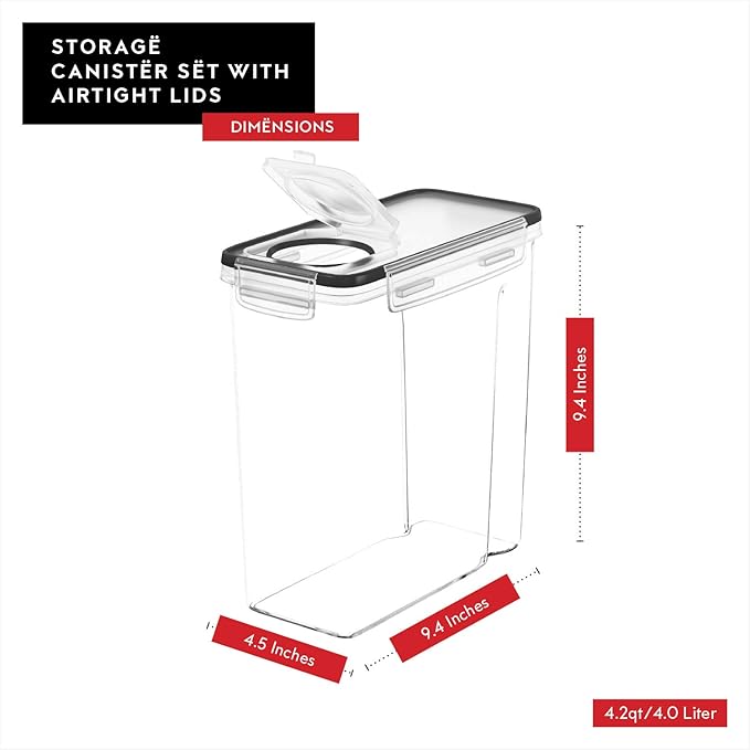Cereal Containers Storage 3 Pack 135 fl. oz Cereal Dispenser Countertop, Airtight Food Storage Containers for Pantry Organization and Storage, Bpa-free Cereal Storage Container with Marker & Labels