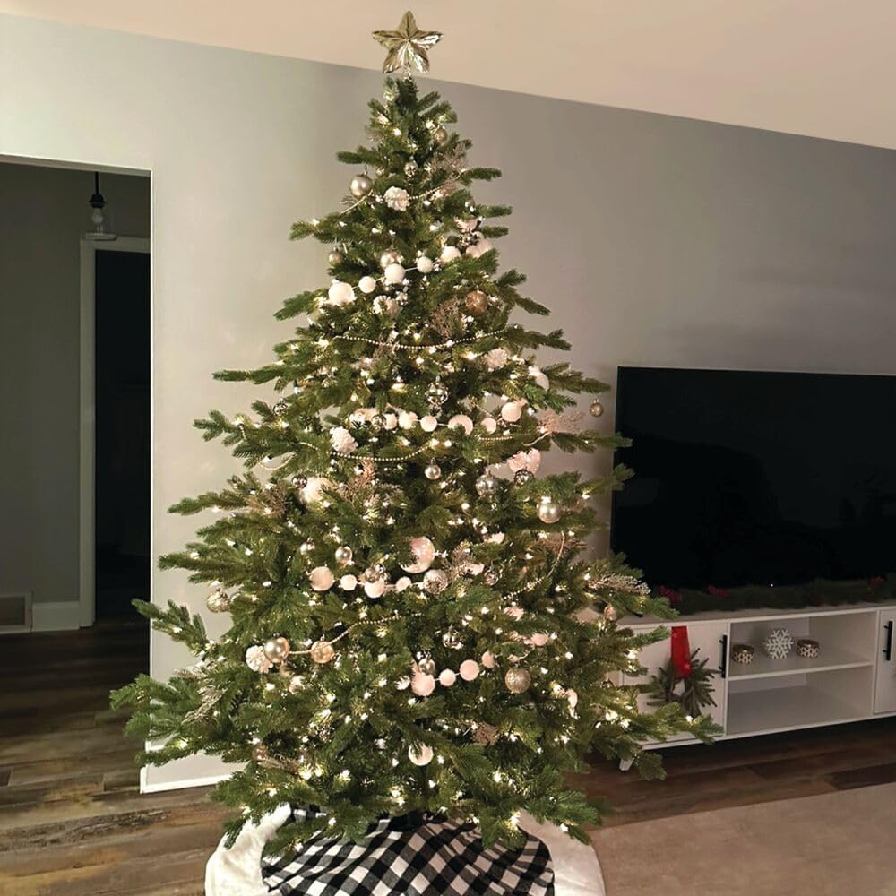 Fraser Hill Farm 6.5-Ft. Foxtail Pine Artificial Christmas Tree with Warm White LED Lights and Stand, Prelit Foldable Fake Tree with Realistic Foliage for Home Decoration