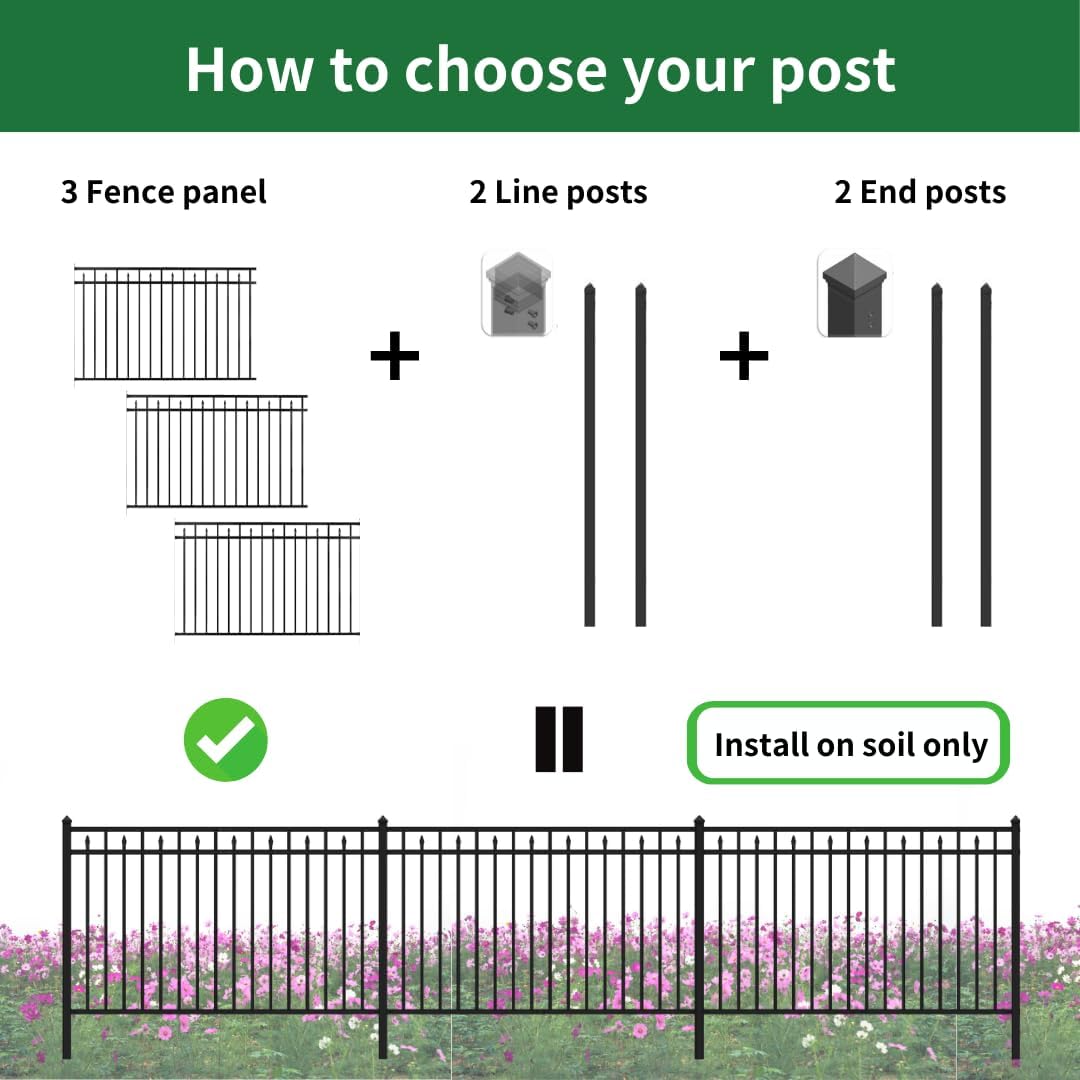 Corner Post for Yard, Garden, Outdoor Fencing – Steel, 2"x2"x78", Black, DIY pre-Drilled 90° Holes, Built-in Rivet Nuts, Soil Installation (1pc)