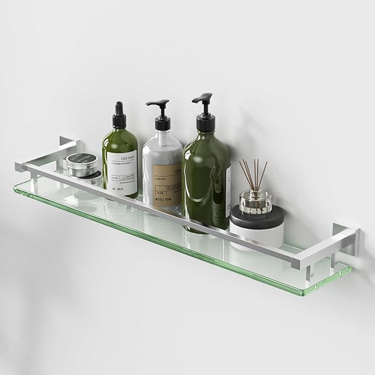 Alise Bathroom Shelf Wall Mounted, Brushed Nickel Large Capacity Glass Shelf for Bathroom, 24 inch