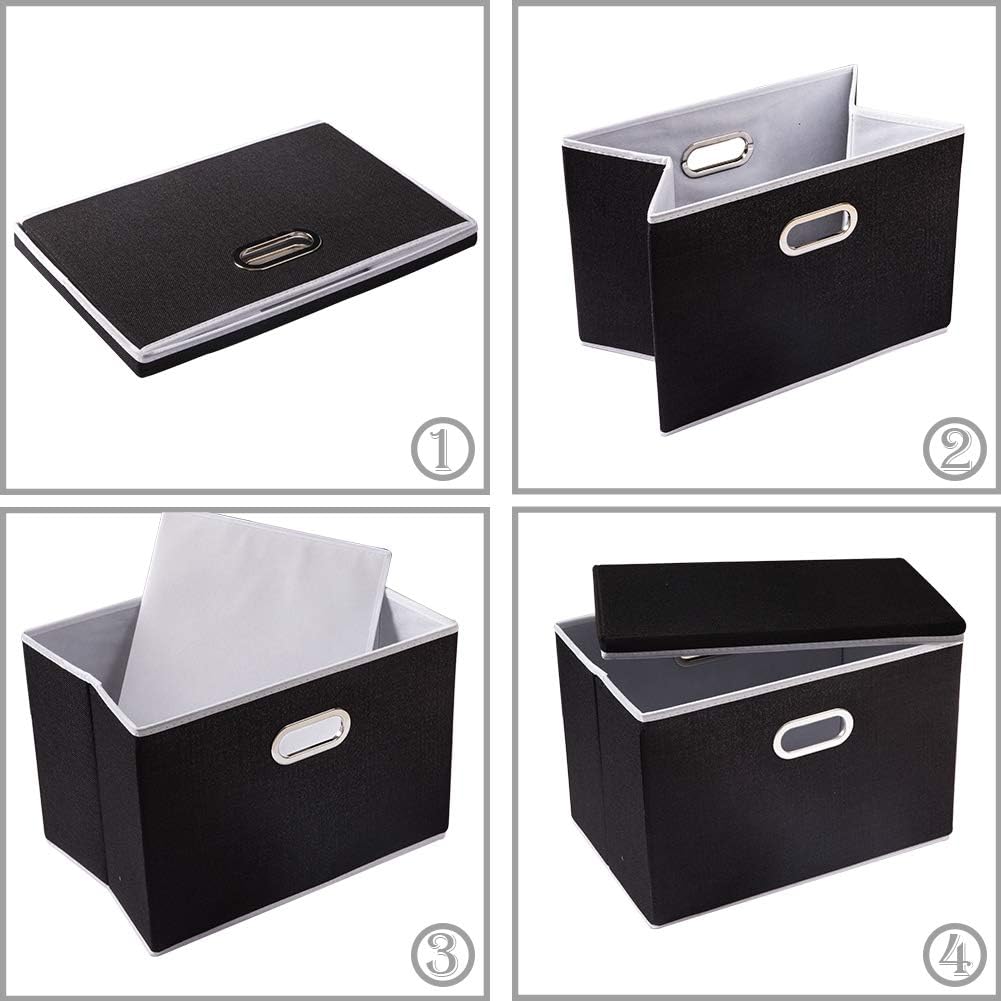 PRANDOM Large Foldable Storage Boxes with Lids [5-Pack] Organizer Containers Baskets Cube with Cover for Home Bedroom Closet Office Black17.7x11.8x11.8 For 6+ Year Old Boys and Girls