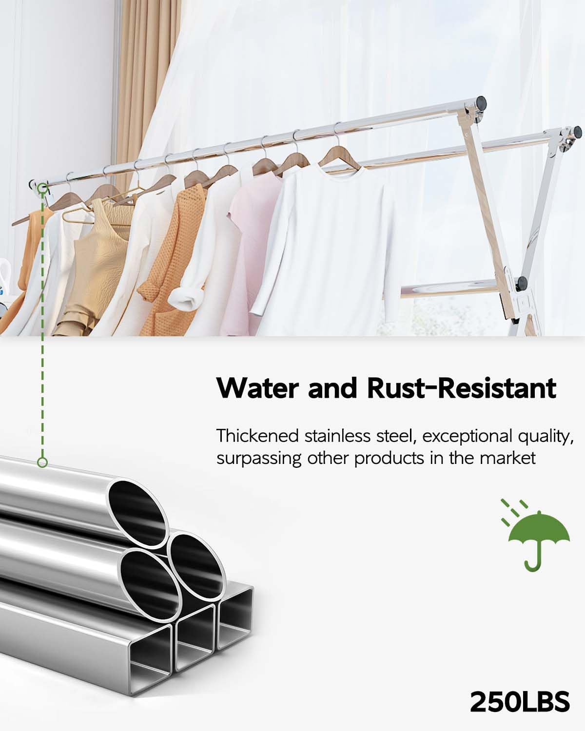 Clothes Drying Rack 63 Inches Folding Indoor Outdoor, Drying Rack Clothing Collapsible, Foldable Portable Laundry Drying Rack, Heavy Duty Laundry Hanger Dryer Rack, with 20 Hooks 12 Clips