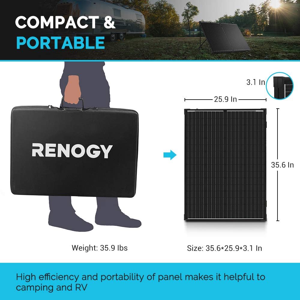 Renogy 200W 12V Portable Solar Panels Suitcase with Waterproof 20A Charge Controller, Foldable 200 Watt Solar Panel W/ Adjustable Kickstand, Solar Charger for Power Station, RV, Camping, SUV, Off Grid