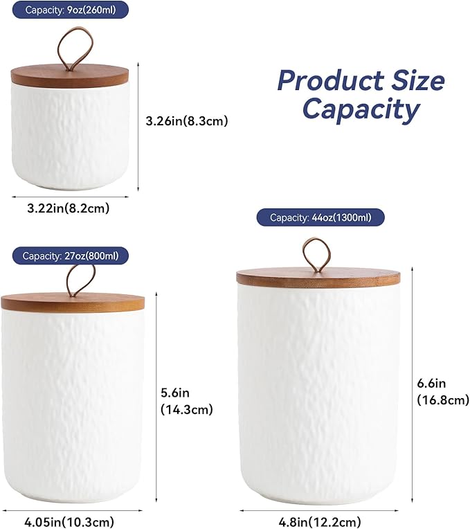 Kitchen Canisters for Countertop, Ceramic Coffee Canisters with Airtight Lids Food Storage Jars Sugar Container for Kitchen Counter Tea, Coffee Beans, Spice (#001White-Set of 3)