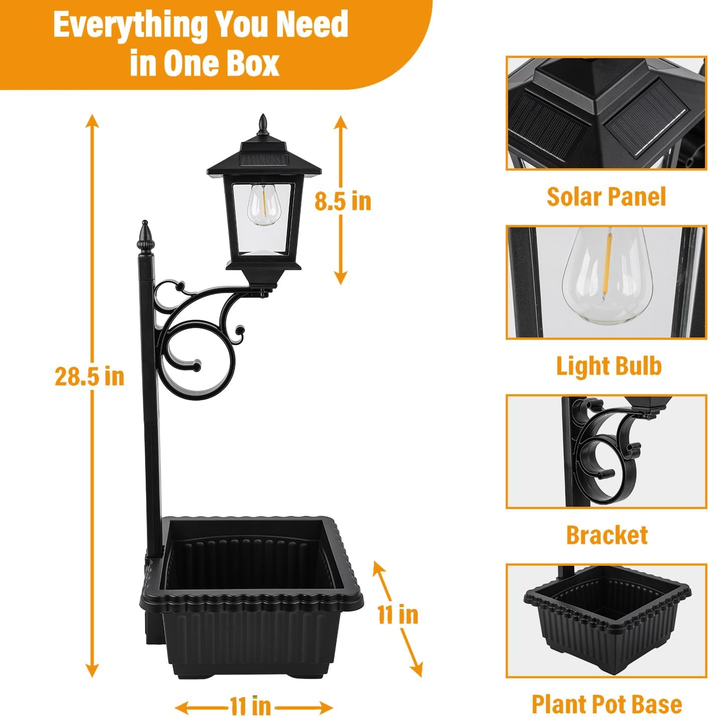 Solar Lamp Post Light with Planter, 2 in 1 Outdoor Flower Pots, Wall Mount or Freestanding Waterproof Solar Post for Lawn, Patio, Front/Back Door
