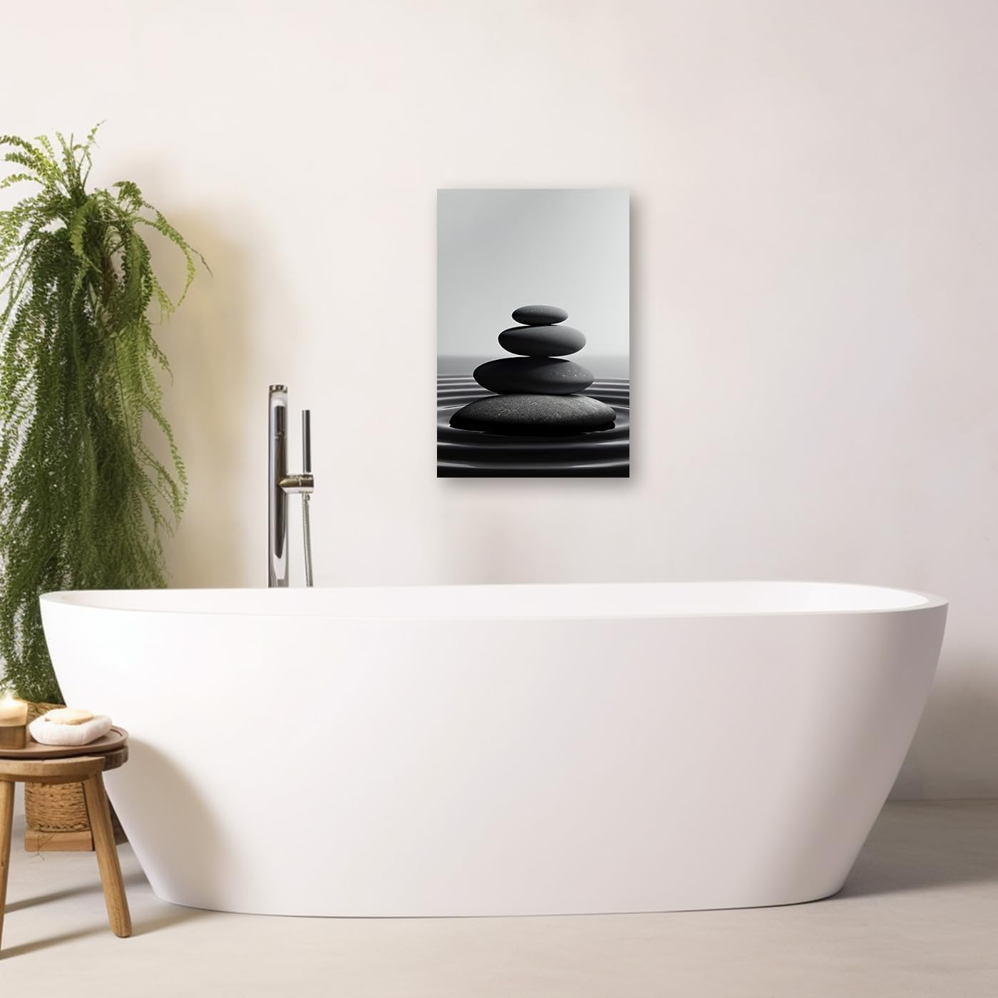 DOARTDO Zen Stone Canvas Wall Art Black and White Spa Stones Picture Print Modern Meditation Spirit Bathroom Decor Frame (20.00" x 30.00", Zen Stone - 1)