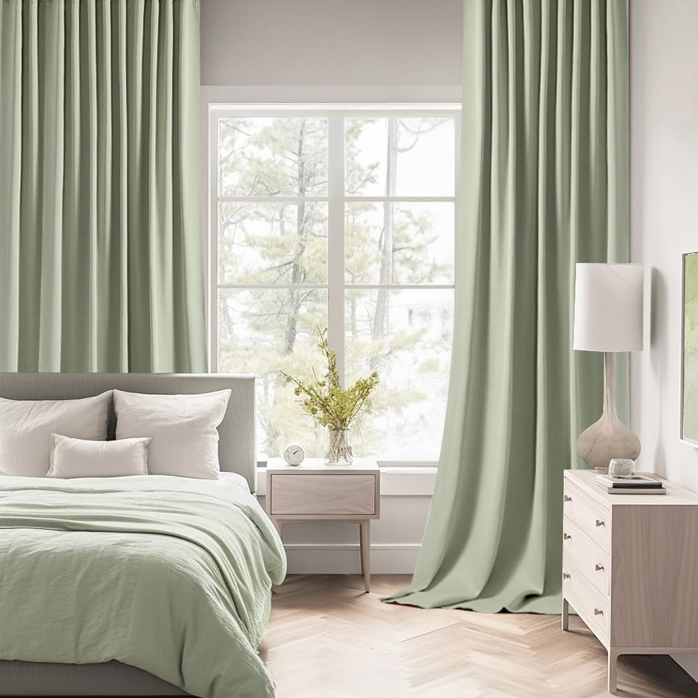 MIULEE Sage Green Back Tab Blackout Curtains 96 Inch Length 2 Panels Set for Living Room Bedroom Privacy, Rod Pocket/Pinch Pleated Thermal Insulated Room Darkening Light Blocking Drapes, W66xL96