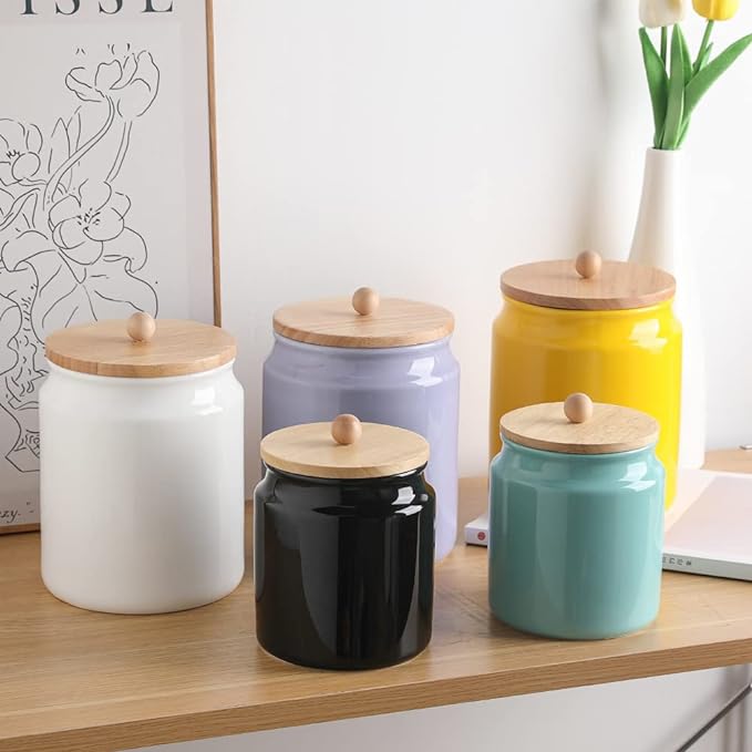 Sweejar Ceramic Kitchen Canisters, 58 FLOZ Porcelain Food Storage Jar with Airtight Seal Wooden Lid, Home Container Serving for Coffee Beans, Tea-leave, Sugar, Salt and More, Tool Bucket (Black)