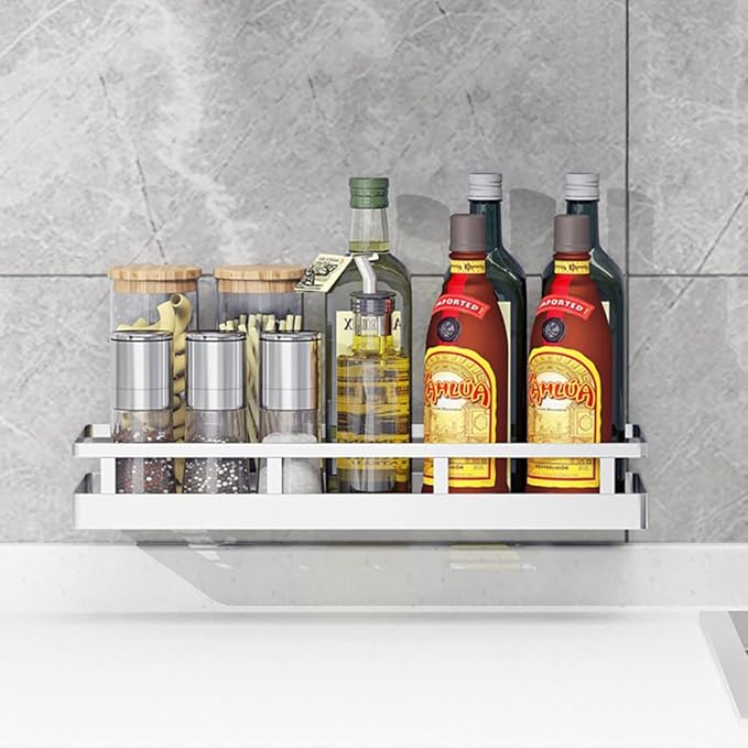 Spice Rack Organizer, SUS304 Stainless steel Wall Mount Spice Rack Storage Basket - Seasoning Container, Kitchen Spice Organizer -Kitchen Seasoning Hanging Rack - Bathroom Shelf (Silver)