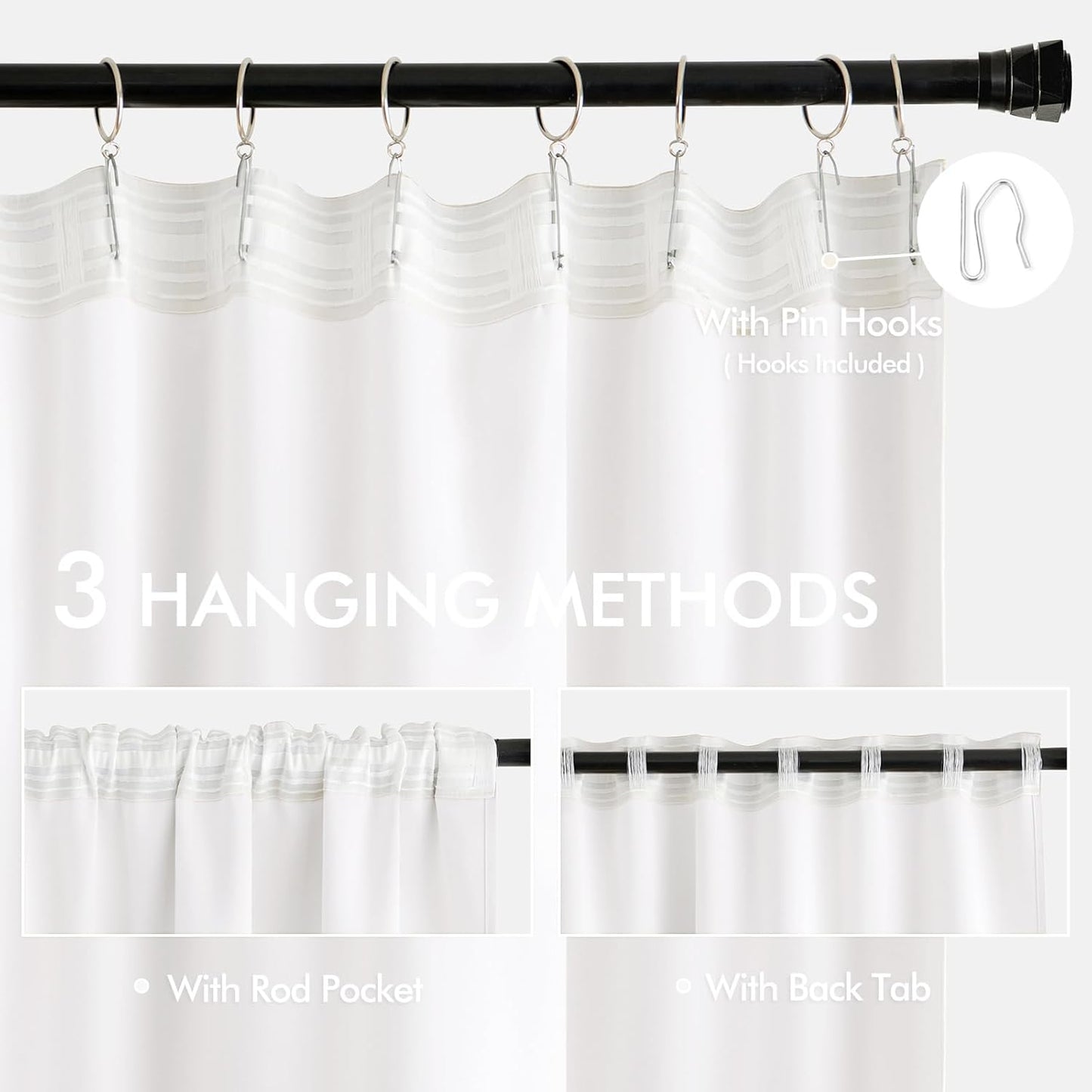 MIULEE Pure White Back Tab Blackout Curtains 90 Inches Long 2 Panels Set for Living Room Bedroom Privacy, Rod Pocket/Pinch Pleat Thermal Insulated Room Darkening Pleated Light Blocking Drapes