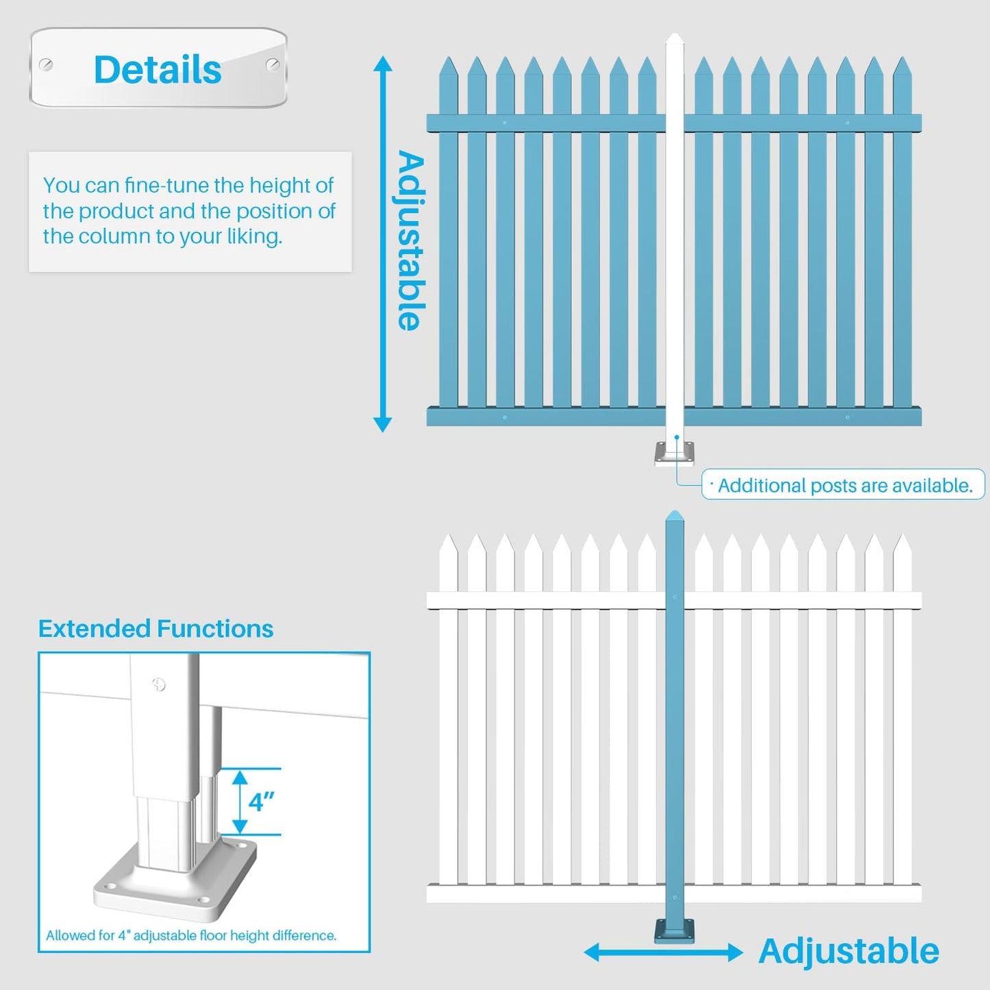 Patio 8 Sets Vinyl Picket Fence Panels 30" H x 84" W White PVC Decorative Fence for Front Yard Porch Patio Deck Pool Air Conditioner Fence Safety Dog Fence (34 Pickets, Straight)