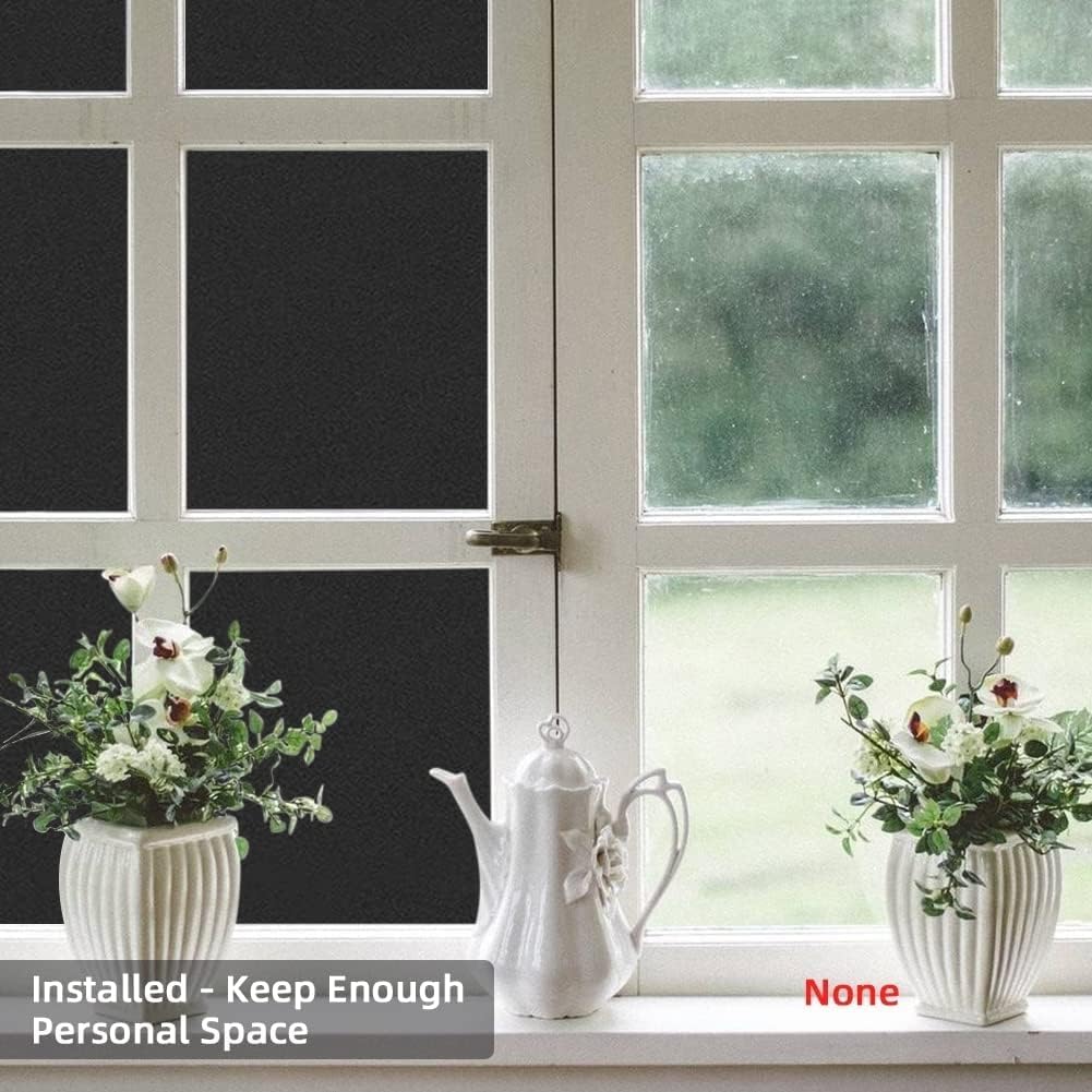 DUOFIRE Blackout Window Film Completely Light Blocking Privacy Window Film Room Darkening Frosted Tint Films for Day Sleep, Non Adhesive Static Cling Windows Films DT-C009(11.8×47Inch)