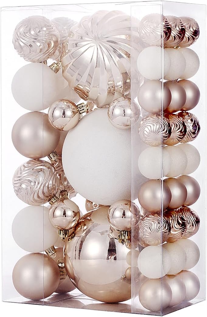Christmas Ball Ornaments for Xmas Decorations,50 pcs Christmas Extra Large Tree Shatterproof Ornaments-Champagne (Combo of 5 Style in 3 Sizes)