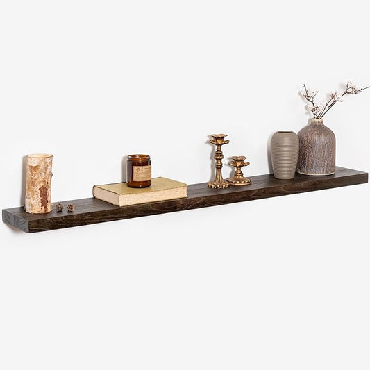 Fun Memories Rustic Elm Wood Floating Shelves for Wall, 48" Floating Shelf Wall Mounted, Long Floating Disply Shelf with Heavy-Duty Bracket for Living Room, Kitchen, Bathroom, Walnut Color, Set of 1