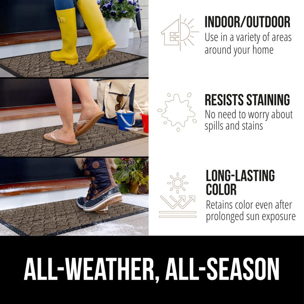 GORILLA GRIP 100% Waterproof All-Season WeatherMax Doormat, 60x24, US Designed Natural Rubber, Stain and Fade Resistant, Low Profile Indoor Outdoor Door Mats, Easy Clean Patio Mat, Latte Quatrefoil