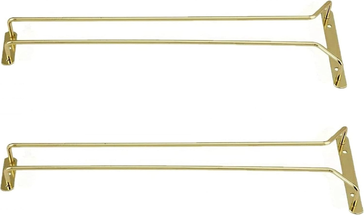 TrueCraftware- 16-Inch Wine Glass Rack Brass Finish Set of 2- Stemware Rack Wire Hanging Rack Under Cabinet Wine Glass Stemware Holder Glass Storage Hanger Organizer for Kitchen and Bar