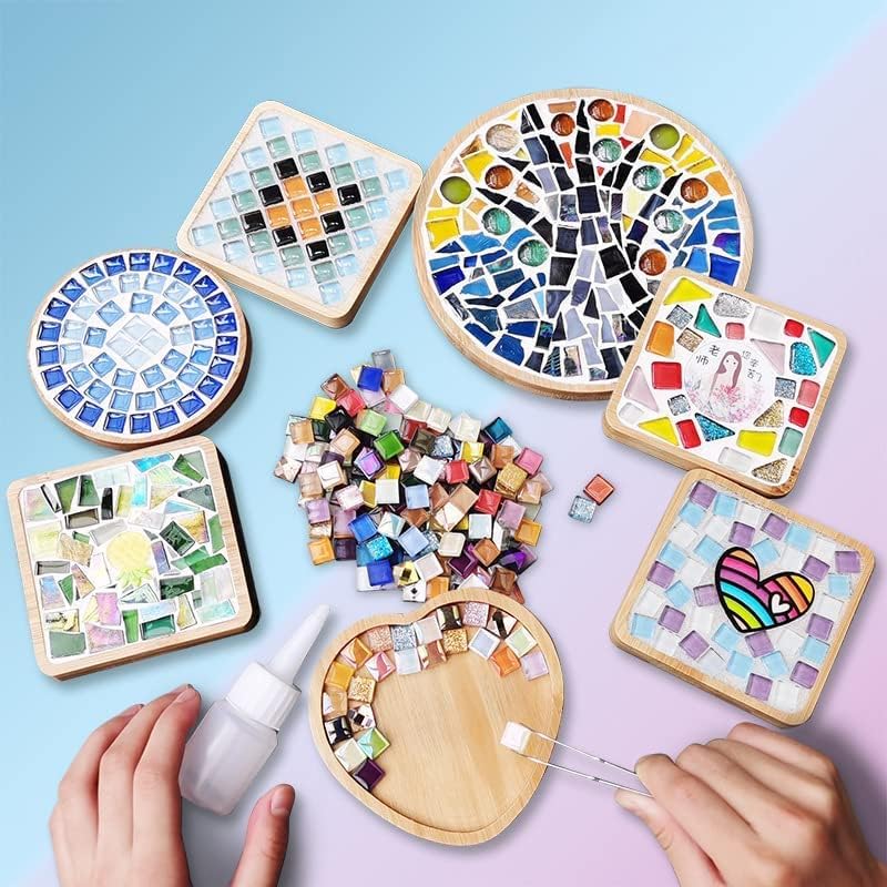 1.1 LB Irregular Crystal Mosaic Tiles,Small Particle Color Decal Crystal Glass Tile DIY Hobbies Children Handmade Crystal Craft for DIY Handmade Decorative Materials (Sakura Pink Series)