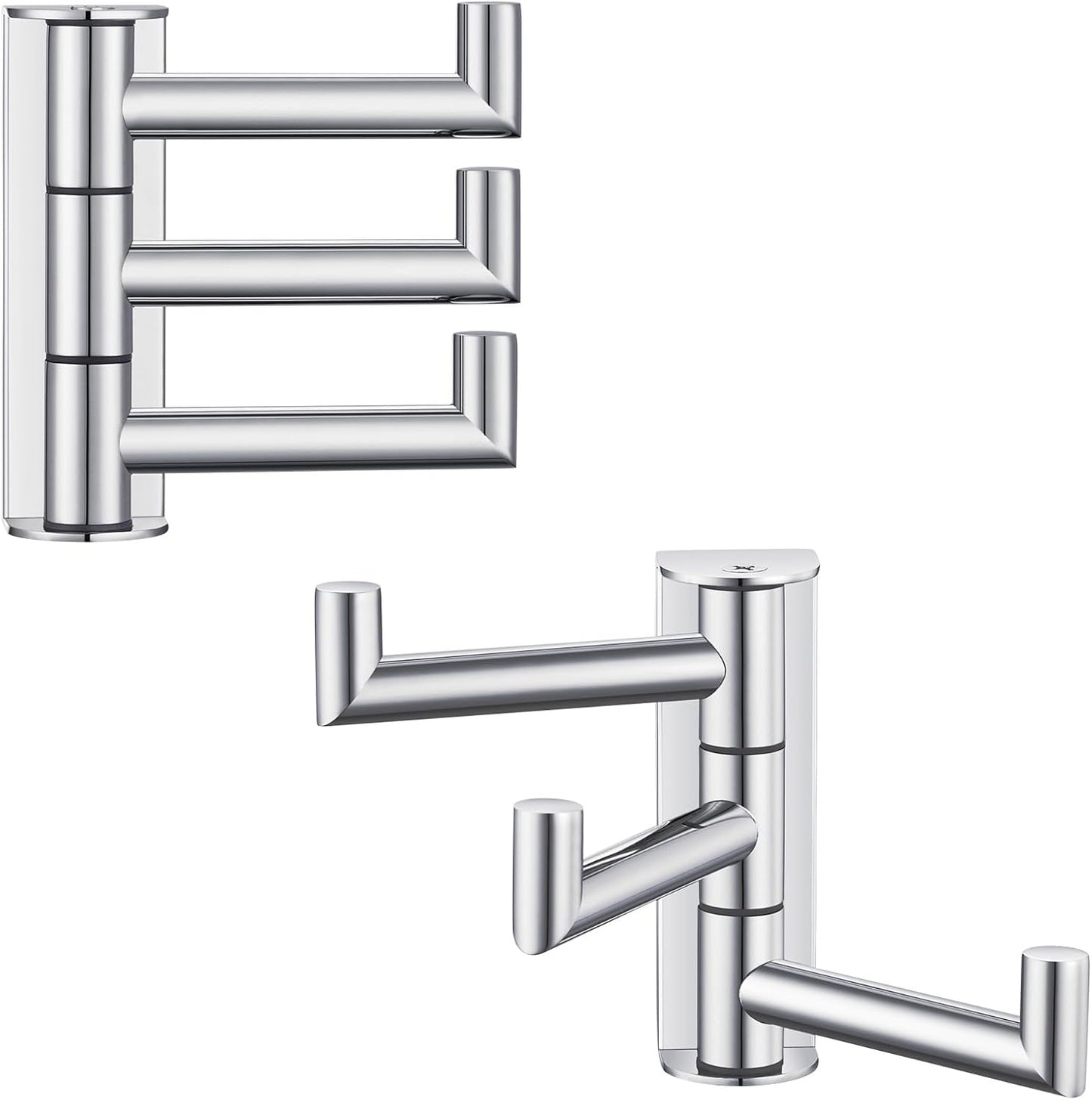 Angle Simple Swivel Towel Hooks for Bathroom, SUS 304 Stainless Steel Foldable 3 Arms Hand Towel Holder, Coat Wall Hooks, Polished Chrome, 2 Pack