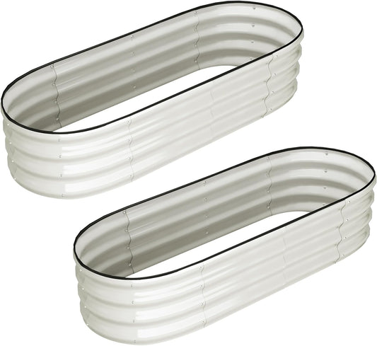 2 Pcs 4.5x2x1.5ft Oval Raised Garden Bed,Galvanized Raised Beds,Open-Ended Base Metal Raised Planter Beds,Garden Bed Outdoor,Planter Raised Boxes for Vegetables,Flowers,Tool-Free Asse,White