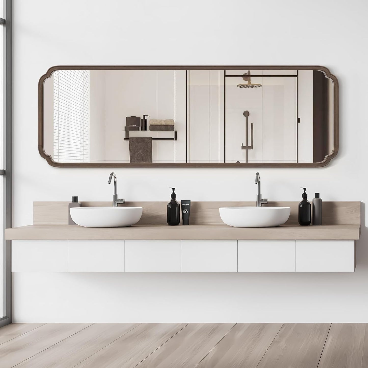 WallBeyond Full Length Mirror Wall Mounted 71"x24", Rustic Wooden Frame Floor Mirror, Large Full Body Mirror for Bedroom, Leaning or Hanging Against Wall (Walnut Solid Wood)