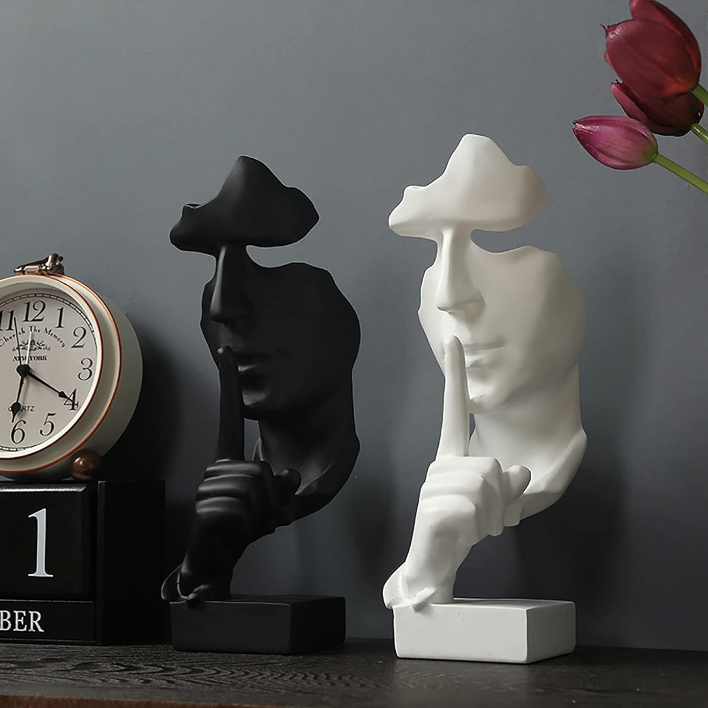 aboxoo Thinker Statue, Silence is Gold Abstract Art Figurine, Modern Home Resin Sculptures Decorative Objects Piano Desktop Decor for Creative Room Home, Office Study Decor (Black)