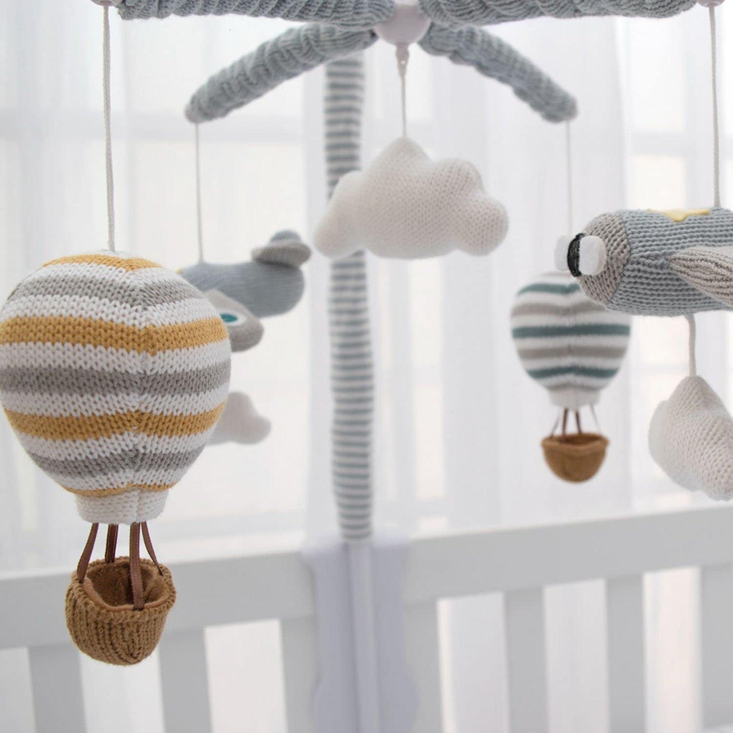 LIVING TEXTILES Baby Music Mobile - Up & Away Crib Toy, Sky Hot Air Balloon,Clouds Planes, Musical Nursery Decor, Calming Soother with 12 Lullabies Essential Perfect Toy for Boys Girls, Blue