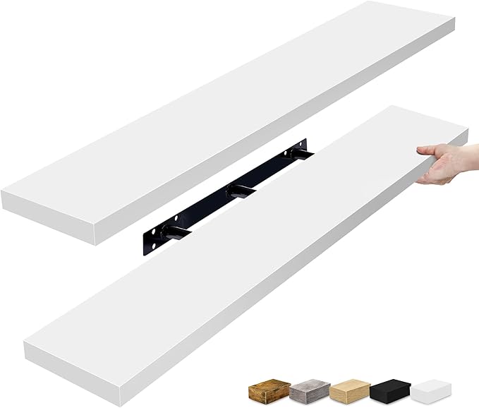 Sorbus Floating Shelves for Wall - 48 Inch Long Bathroom Shelves, Wall Decor for Bedroom, Kitchen, Living Room & Book Storage - Mounted Floating Shelf with Invisible Brackets (White, 2 Pack)