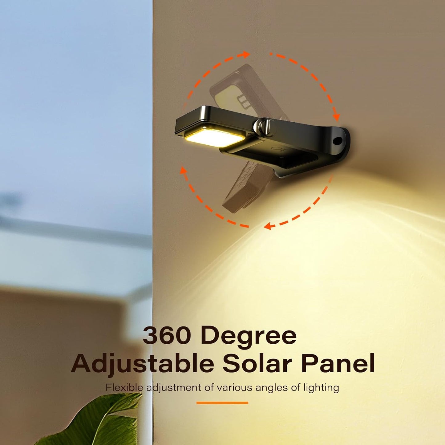 200LM Solar Wall Lights Outdoor 6 Colors, 2200mAh Long Lasting Solar Powered Deck Lights, 360° Adjustable Porch Light IP65 Waterproof, Glass Panel Fence Light for Gutter, Step, 2 Pack