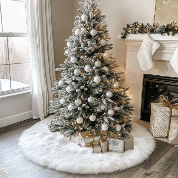 AISENO 60 Inch Christmas Tree Plush Skirt Decoration for Merry Christmas Party Faux Fur Christmas Tree Skirt Decorations