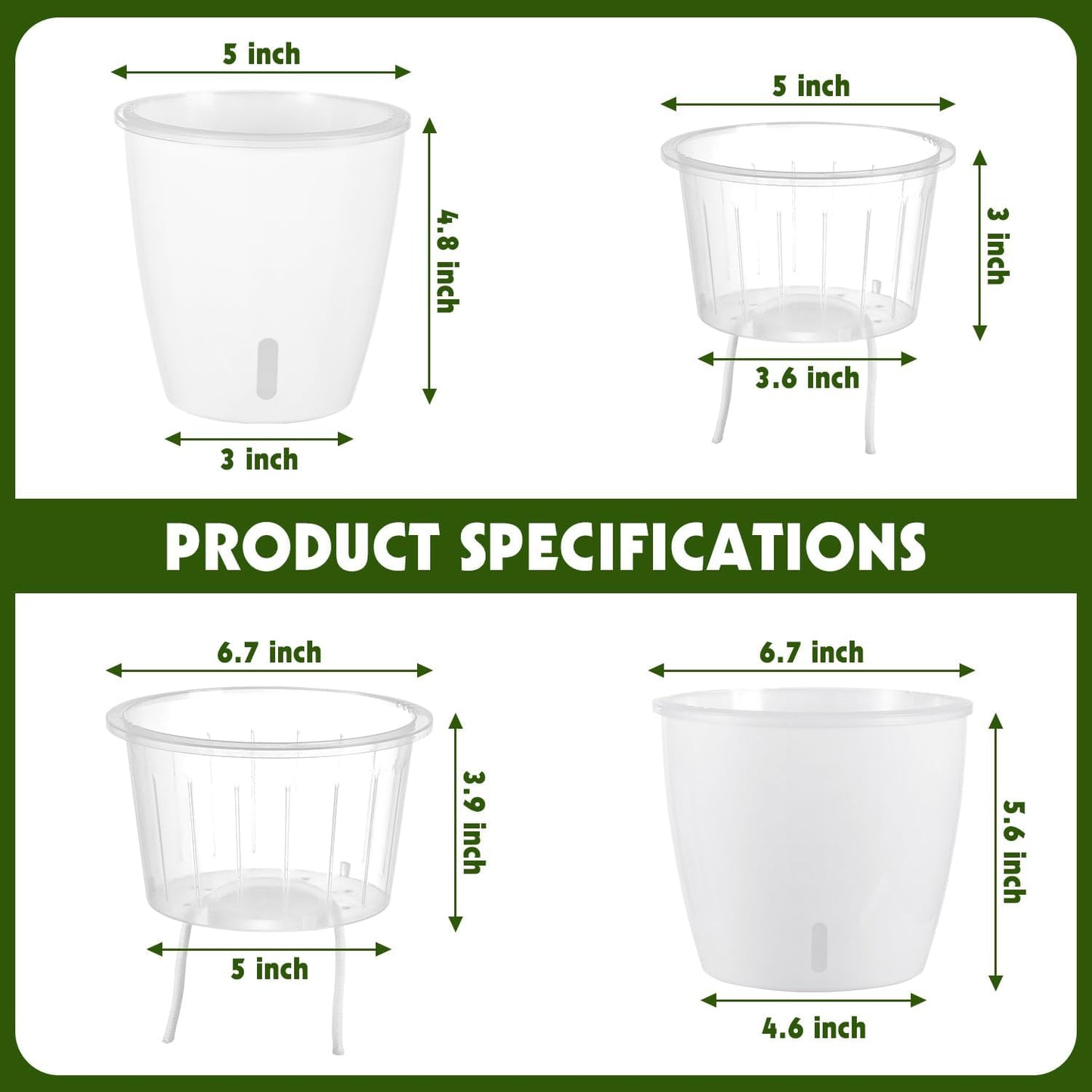 Self-Watering Pots for Indoor Plants, 8-Pack Self Watering Planter with Drainage Holes, Small African Violet Pots with Water Indicator, 5 Packs 5''/3 Pack 6.7'' Orchid Pot, White