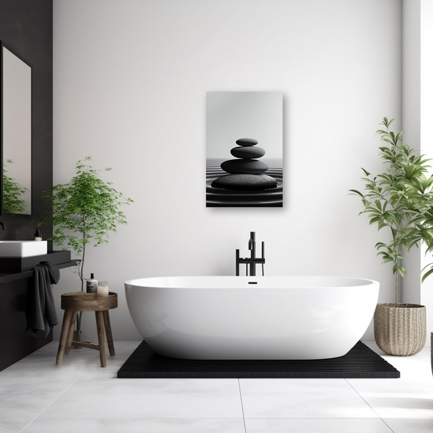 DOARTDO Zen Stone Canvas Wall Art Black and White Spa Stones Picture Print Modern Meditation Spirit Bathroom Decor Frame (24.00" x 36.00", Zen Stone - 1)