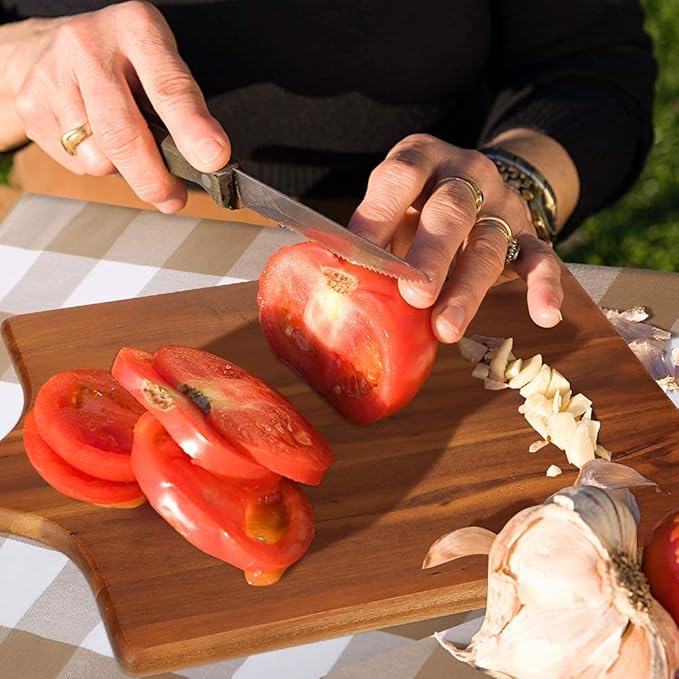 AIDEA Acacia Wood Cutting Board with Handle, Large Wooden Charcuterie Board for Bread, Cheese, Meat, and Fruits, Food Serving Tray for the Kitchen (17" x 11")