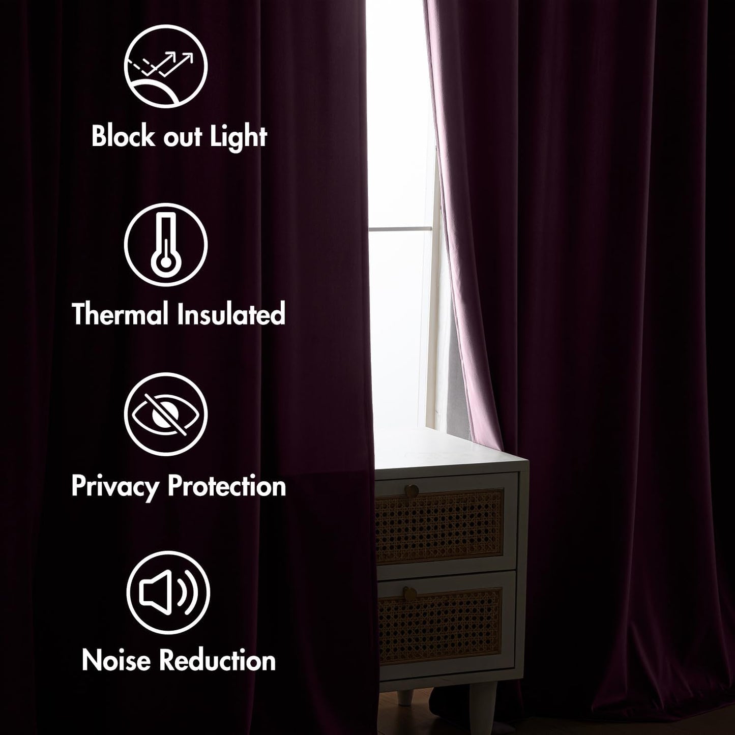 MIULEE Dark Purple Velvet Curtains 96 inches 2 Panels - Luxury Room Darkening Window Drapes for Bedroom Living Room Thermal Insulated Super Soft Blackout, Back Tab Rod Pocket Pinch Pleated, W52 x L96
