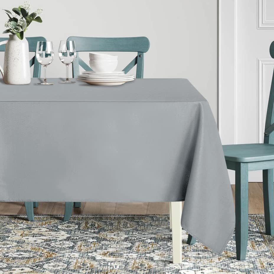 sancua Rectangle Tablecloth - 70 x 90 Inch - Stain and Wrinkle Resistant Washable Polyester Table Cloth, Decorative Fabric Table Cover for Dining Tables, Buffet Parties and Camping, Silver Grey