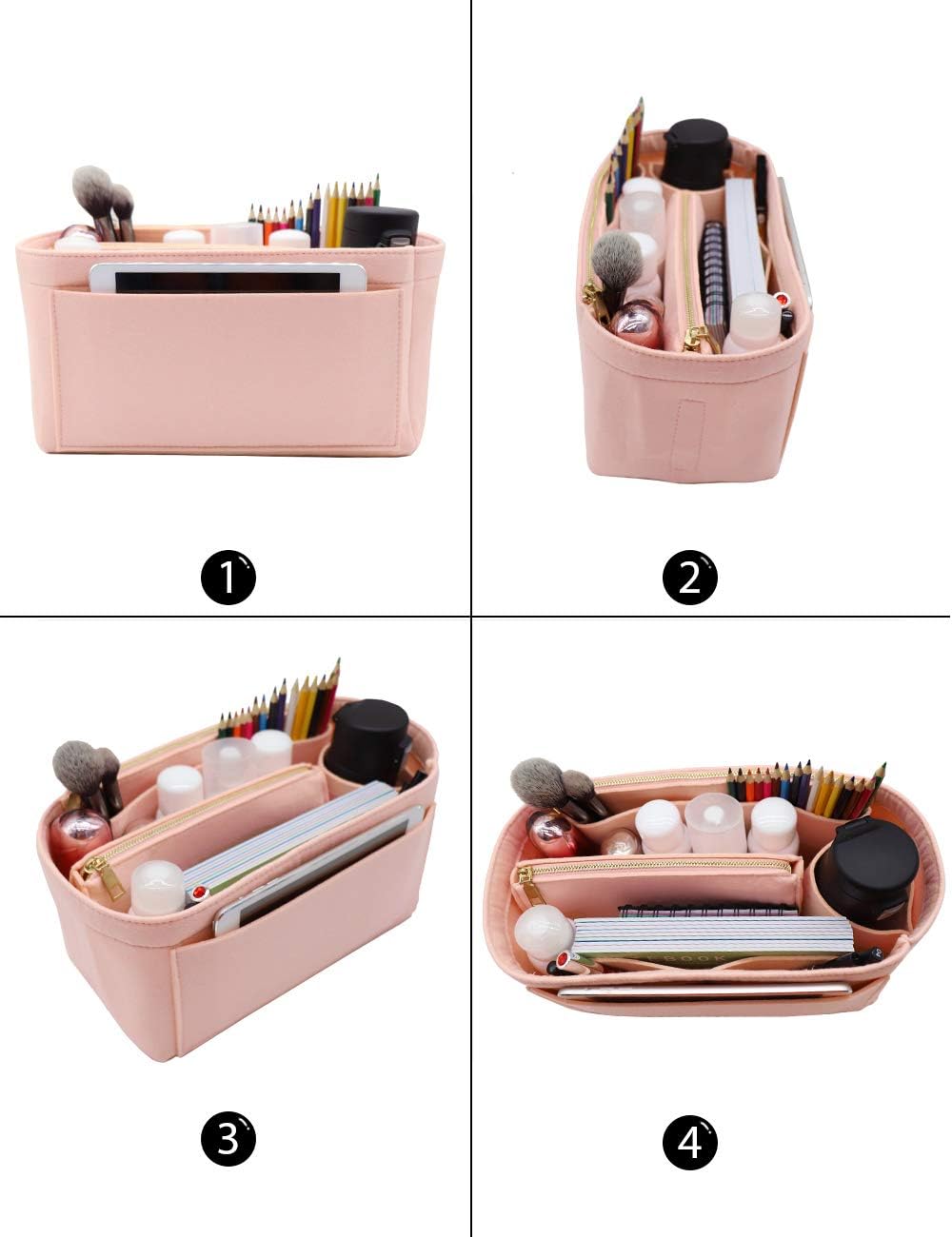 LEXSION Felt Purse Bag Organizer Insert with zipper Bag Tote Shaper Fit Speedy Neverful PM MM