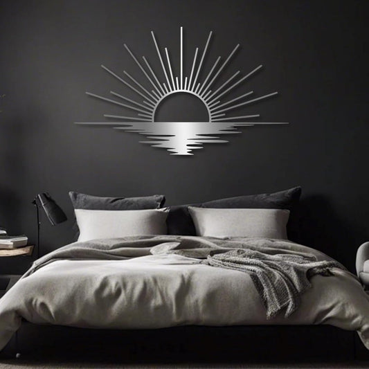 Sunrise Metal Wall Art, Metal Sun Wall Decor, Metal Sun Outdoor Decor, Large Metal Sun Wall Art, Sun Wall Art, Boho Sun Wall Art, Sunshine Metal Sign, Living Room Bedroom Wall Hangings (Silver, 35"x 20"| 90x53cm )