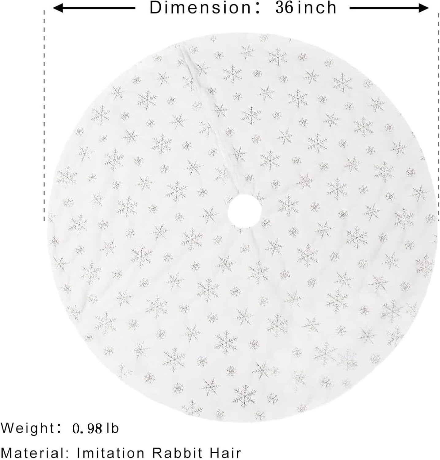 36inch White Christmas Tree Skirt Tree Carpet Blanket, Soft 3ft Xmas Christmas Tree Blanket with Silver Snowflake White Faux Fur Carpet for Christmas Holidays Decoration Party