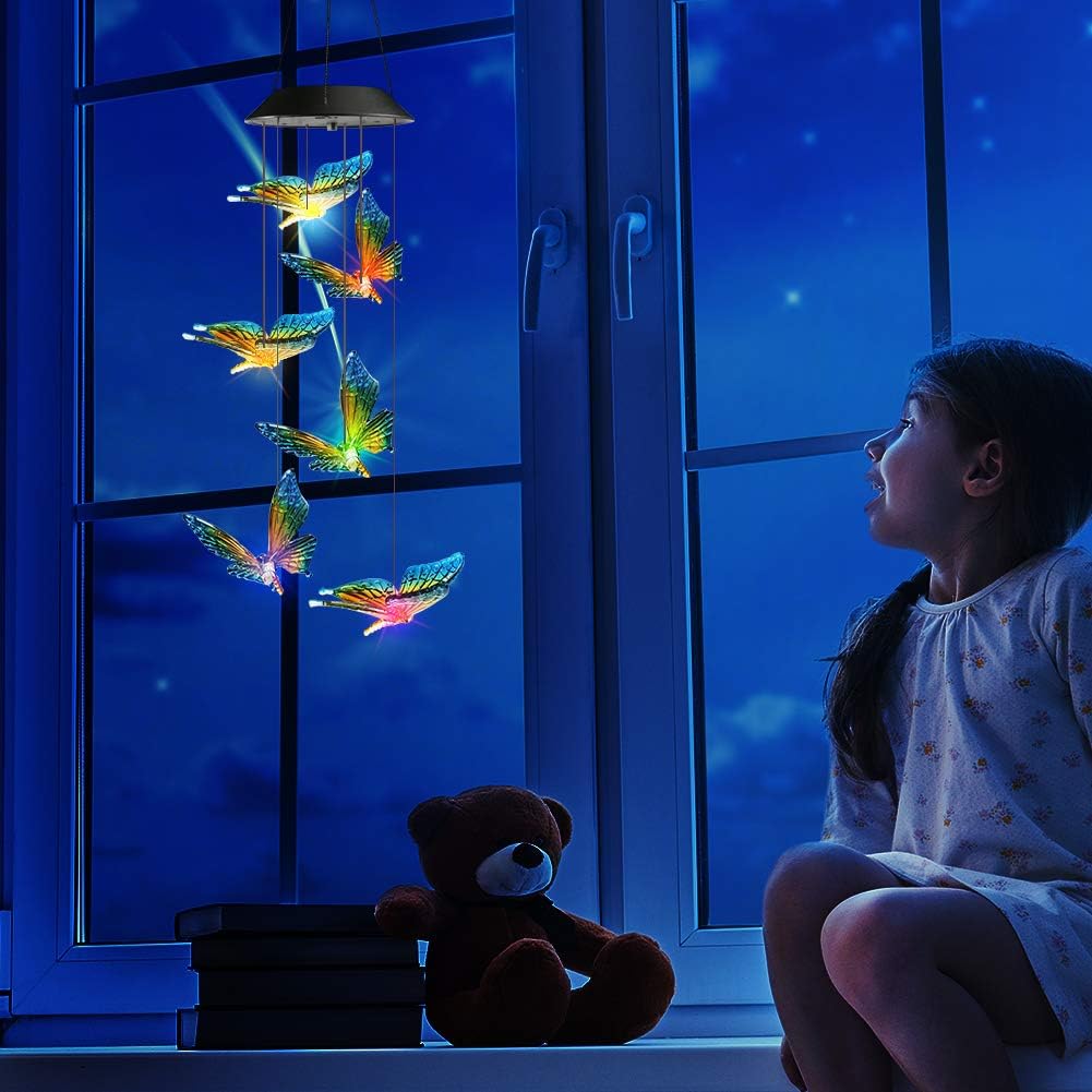 Toodour Solar Wind Chime, Color Changing Wind Chimes Butterfly, LED Decorative Mobile, Gifts for Mom Grandma, Waterproof Outdoor Decorative Lights for Garden, Patio, Yard, Window, Outdoor Decor