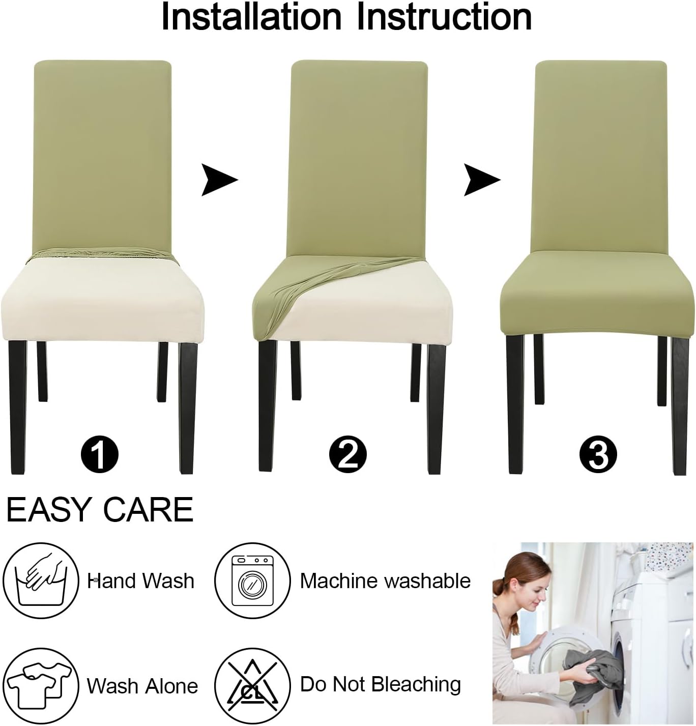 JQinHome Sage Green Chair Covers for Dining Room Set of 8, High Stretch Removable Washable Parsons Chair Slipcover for Home Party Hotel Wedding Ceremony (8PCS, Sage Green)